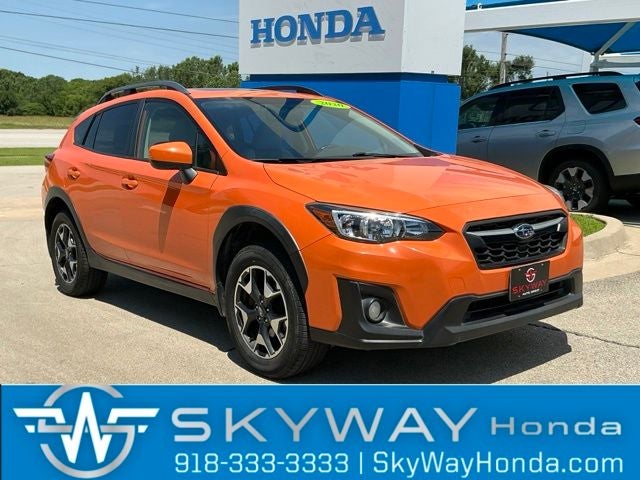 2020 Subaru Crosstrek Premium in Sunshine Orange — front three-quarter view